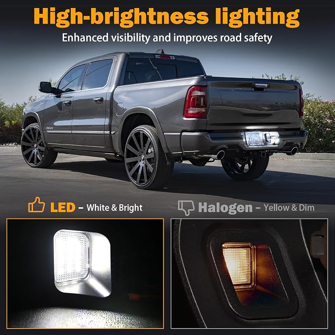 KanSmart LED License Plate Light for Dodge Ram 1500 2500 3500 2003-2018 | OE 55078095AA, 6000K white, smoke lens, rear bumper tag lamp assembly, decode CANbus, plug & play, pickup truck accessories