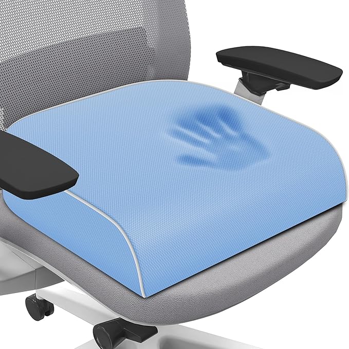 SweetSlubr Seat Cushion for Tailbone Pain Relief, Office Chair Cushion, Memory Foam Large Chair Pad with Non-Slip Cover for Soft Support at Office Chair, Car Seat, Airplane Light Blue/2X-Large