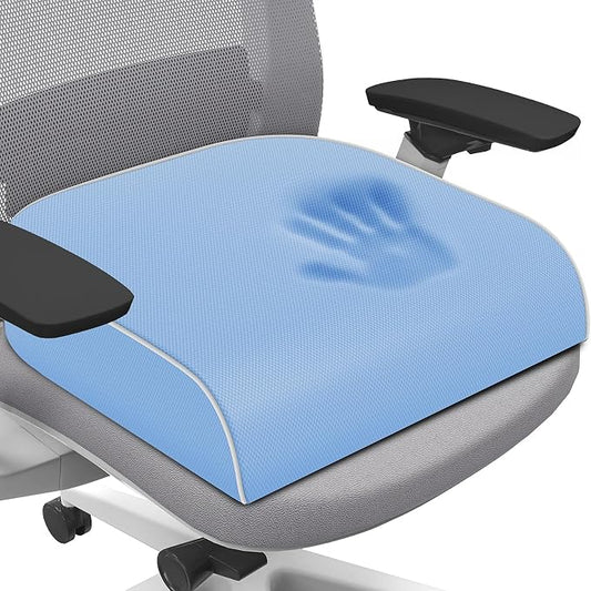 SweetSlubr Seat Cushion for Tailbone Pain Relief, Office Chair Cushion, Memory Foam Large Chair Pad with Non-Slip Cover for Soft Support at Office Chair, Car Seat, Airplane Light Blue/X-Large