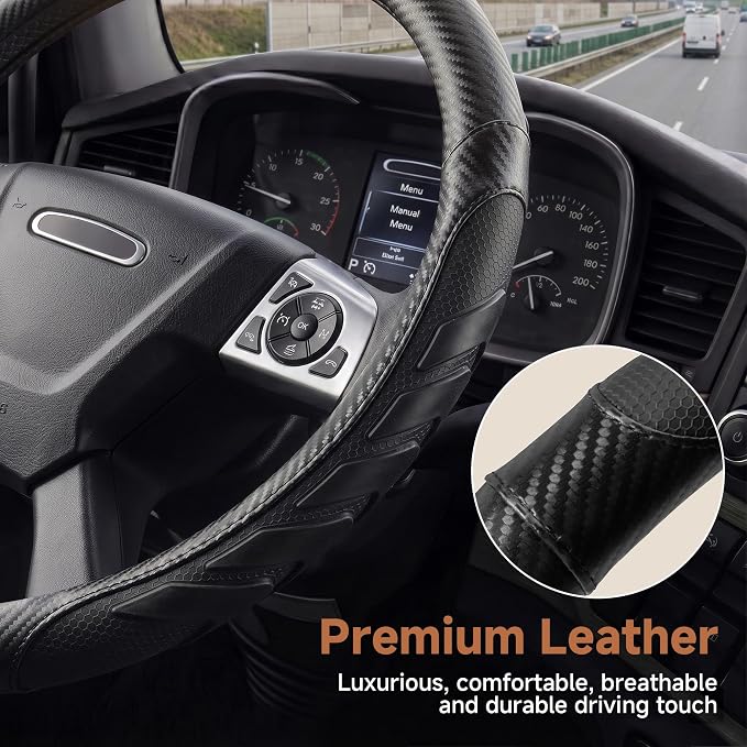 West Llama Semi Truck Steering Wheel Cover, Universal Fit 17.5-18 Inch Large Steering Wheels for RV, Big Rig, 18 Wheeler, Commercial Trucks and Buses (Extra Large Size-Black)