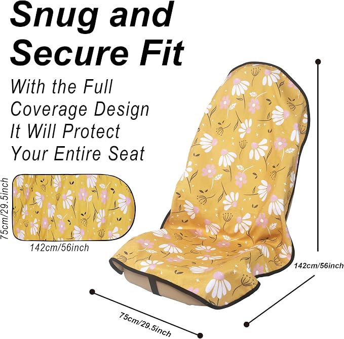 Car Seat Cover Protector Front Seats,for Gym Workout,Running,Swimming,Beach and Hiking,Waterproof Sweat Towel Bucket Seat Covers for Cars SUV Trucks (Chamomile and Yellow, 2Pcs)
