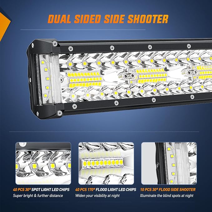 Nilight Side Shooter Light Bar 12 Inch | Triple Row Design, Spot Flood Combo Beam Work Off Road Lighting on Truck SUV ATV UTV