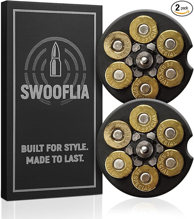 Swooflia Car Coasters for Men - Bullet Shape Ceramic Car Cupholder Coaster Cool Absorbent Mat Coaster with Cork Base 2 Pack Automotive Cup Holder Accessories New Driver Gifts