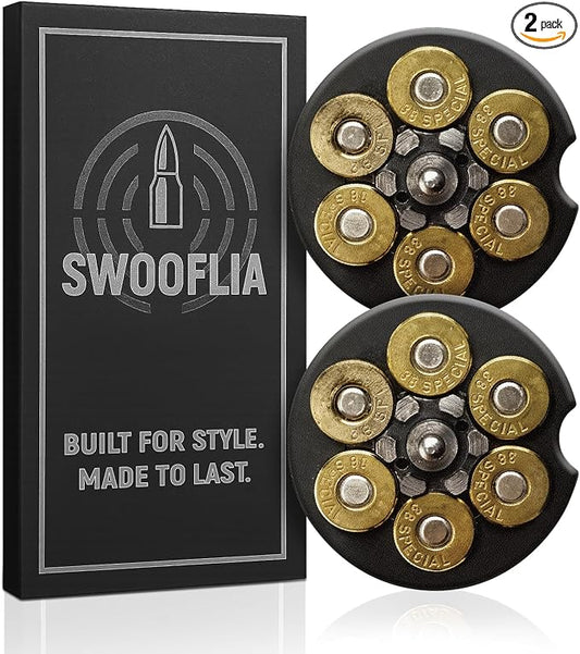 Swooflia Car Coasters for Men - Bullet Shape Ceramic Car Cupholder Coaster Cool Absorbent Mat Coaster with Cork Base 2 Pack Automotive Cup Holder Accessories New Driver Gifts