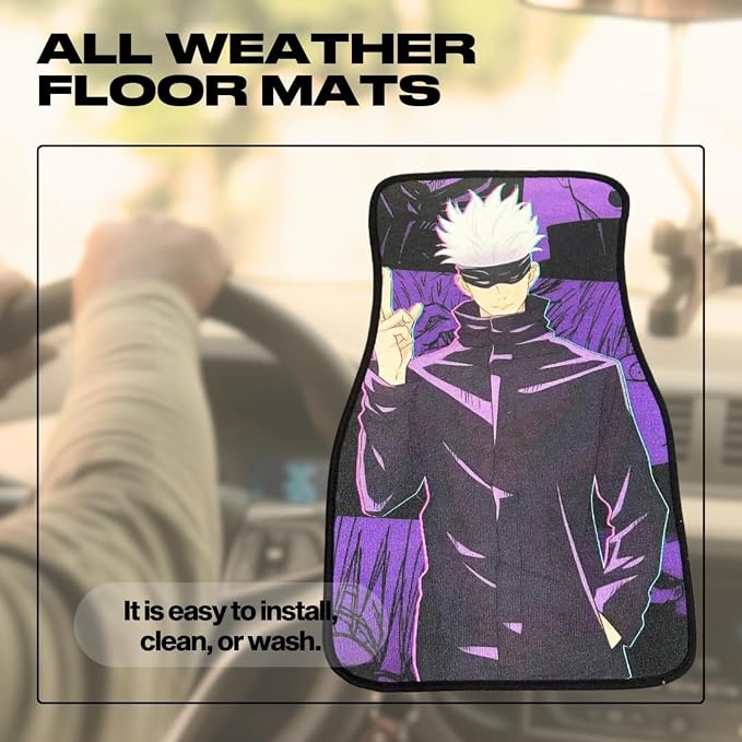 Anime Car Carpet Mat Set of 2 Front, jk Gjo Design Automotive Accessories Interior All Weather Floor Mats Decor with Non Slip Black Anti Skid Backing