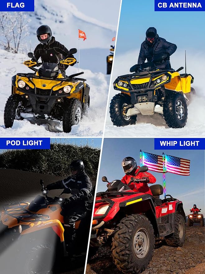 ZIDIYORUO ATV Whip Light Mount, CNC Aluminum, Fit 7/8-1-1/8in Bars, 2-Pack | 15min install, 12-tooth achieve 360 rotation, Holds whip lights & flags through 0.5" dia Hole, CNC Aluminum