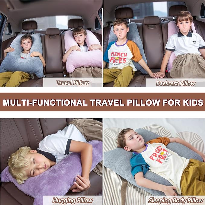 1 MIDDLE ONE Car Pillow for Kids, Memory Foam Travel Pillow for Car and Adults, Kid Travel Pillows for Sleeping on Road Trip, Small Body Pillow for Kids (Pink)