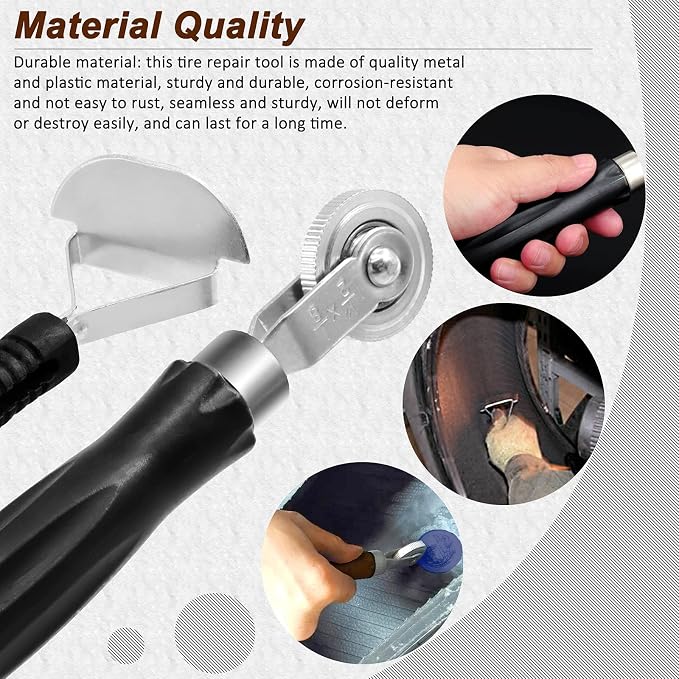 70Pcs Tire Patch Kit Heavy Duty, Tire Roller, Liner Scraper, Rubber Repair Patches, Valve Core Removal Tool with Tire Valve Caps, 4-Way Valve Tool and Valve Core Wrench