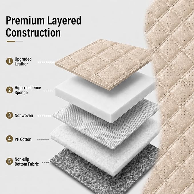 HChengkikz Car Seat Cover, Waterproof Nappa Leather (Beige) | Breathable, Airbag compatible, Easy to Install, Universal Fit for Most Cars, Sedans, SUVs, Vans, Trucks