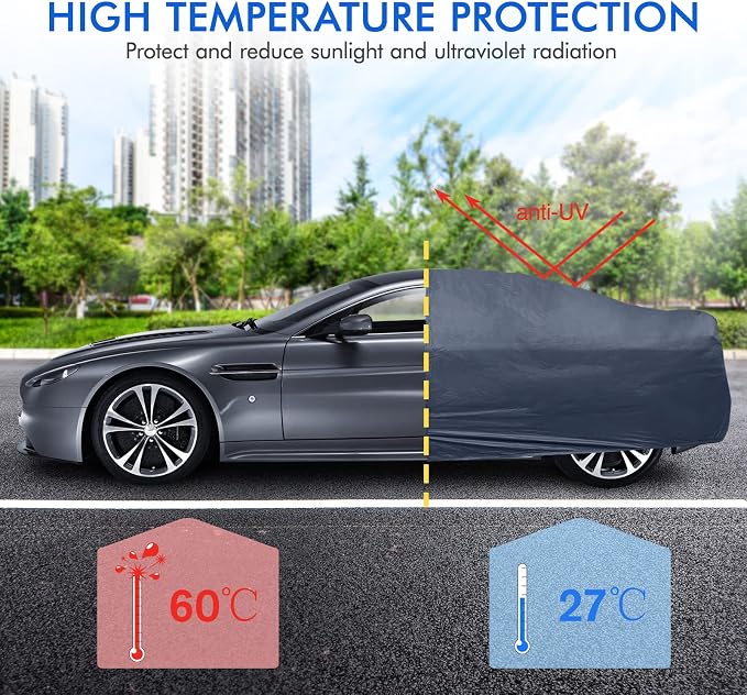 Car Cover Waterproof All Weather for Automobiles, 6 Layers Outdoor Full Exterior Cover Rain Sun UV Snowproof Protection with Zipper Cotton, Mirror Pocket for Sedan (196-210 inch)