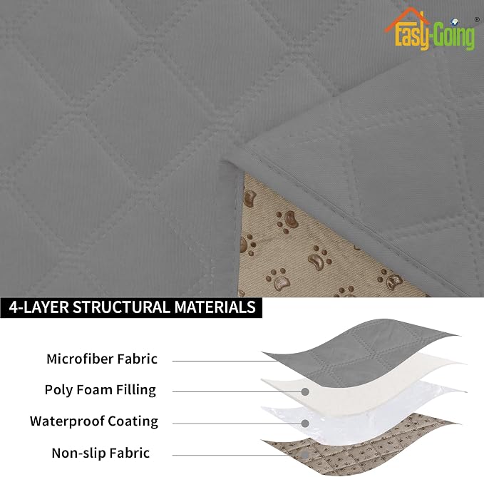 Easy-Going Waterproof Oversized Chair Cushion Covers, Non-Slip Leakproof Sofa Seat Cushion Slipcovers, Quilted and Stretch Furniture Protector for Dogs, Pets (1-Piece Oversized Chair Cushion, Grey)