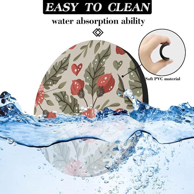 Car Coasters for Drinks Absorbent，Cute Car Accessories for Women and Lady，2 Pack 2.95inch Car Cup Holder Coasters，Universal Non Slip Cup Holder Insert Coaster (Red Flower)