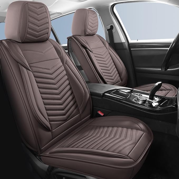 HChengkikz Nappa Leather Car Seat Covers Full Set, Brown Car seat Protector 5 Seats, Waterproof Car Seat Cushion, Universal Automotive Seat Covers Fit for SUV Truck Pick-up Sedan, Front and Rear | Easy Maintenance, Airbag Compatible, Universal Fit For ...