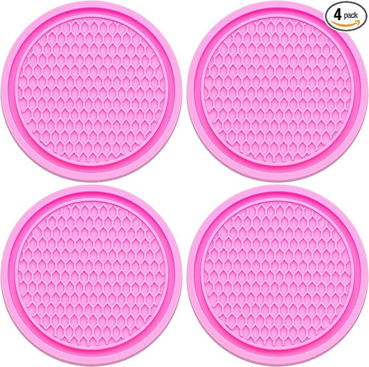 4PCS Car Cup Holder Coaster, Universal Auto Non-Slip Cup Holder Coaster, 2.75In Universal Non-Slip Recessed Car Interior Accessories (Pink)