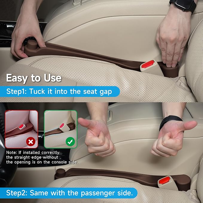 Givifive Car Seat Gap Filler Set of 2, 3IN1 Seat Side Gap Filler Plug with Storage Slot & Hook Function, Soft Foam Universal Fit Car SUV Truck Fill Gap Between Seats Console Organizer（Dark Brown）