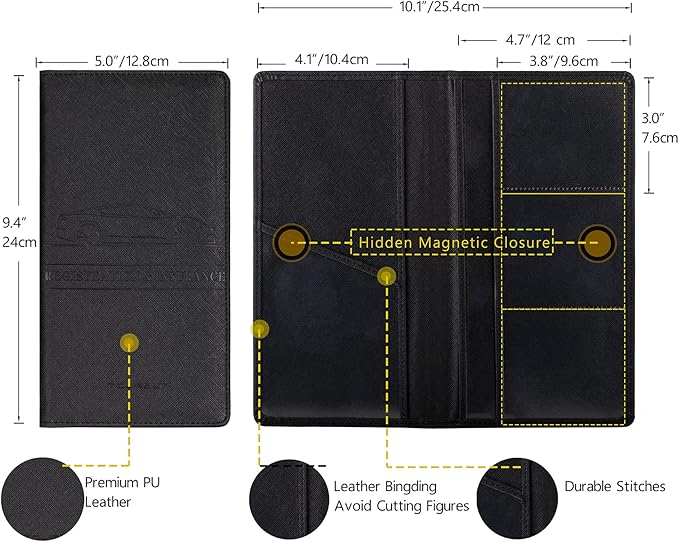 TOURSUIT Car Registration and Insurance Card Holder, Cross Black | Vehicle License Document Organizer, Glove Box Compartment, Interior Car Accessories, For Women Men