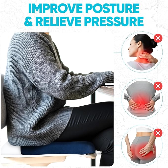FORTEM Seat Cushion, Office Chair Cushion, Memory Foam Car Seat Cushions, Sciatica Coccyx Tailbone Pain Relief, Chair Cushions for Back Support, Sitting Pad for Gaming, Washable Cover, Non Slip, XL