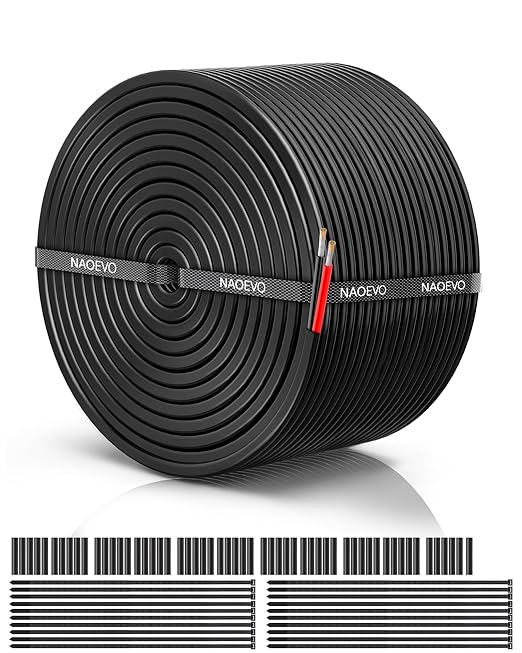 NAOEVO 18 Gauge Wire 2 Conductor Electrical Wire, 18 AWG Stranded PVC Cord, 12V Low Voltage/Tinned Copper/Flexible Cable for Automotive Wiring, Lamp Cord, Marine Cable (100FT)