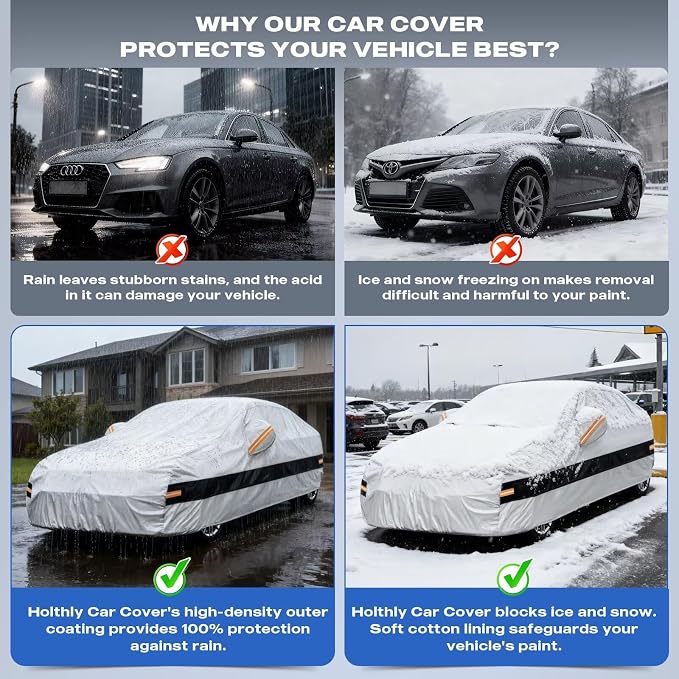 10 Layers Sedan Car Cover Custom Fit for Buick Lucerne (2005-2011), Waterproof All Weather for Automobiles, Outdoor Full Cover Sun Dust Rain Protection with Cotton. Silver