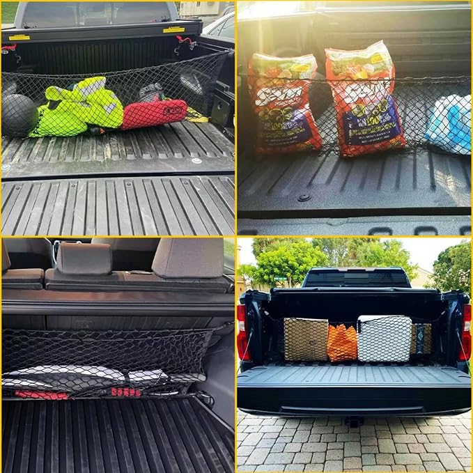 for Jeep Grand Cherokee Envelope Style Truck Bed Cargo Net - Fits 2013-2024 2025 2026 Grand Cherokee Accessories Cargo Net for Pickup Truck Bed - Heavy Duty Carabiners