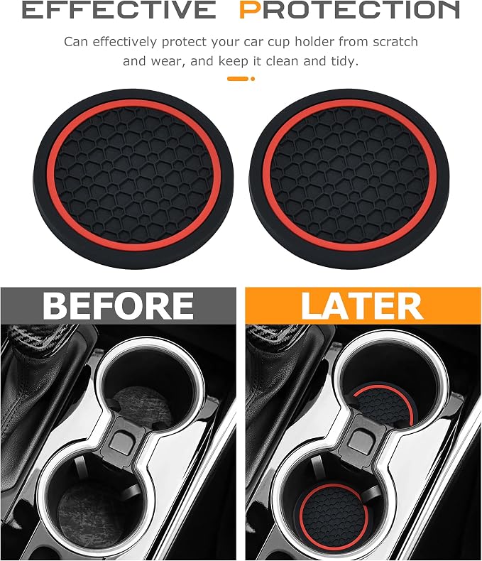 SCUARI 4PCS Car Coasters,Car Cup Coasters,Car Coasters for Cup Holders,Car Accessories Car Cup Holder Coaster,2.75 Inch No-Slip Anti Dust mats Cup Holder Insert Coaster,Fits Vehicles (Black&Red)