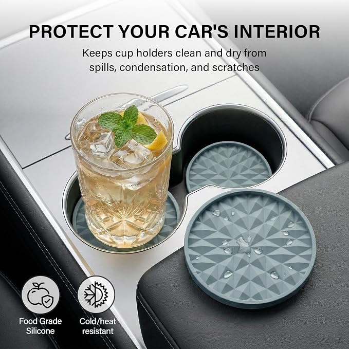 Car Coasters Silicone [4 Pack] 2.75in Universal Mats Non-Slip, Embedded Car Interior Accessories, Car Cup Holders Insert Coasters Decor，Light Blue