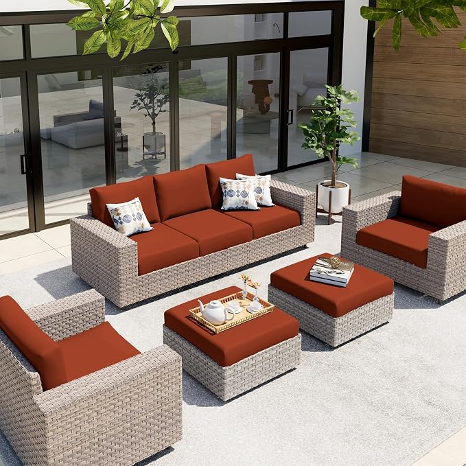 hyha Waterproof Couch Cushion Covers, Stretch Sofa Couch Seat Slipcover for Dog Washable, Non-Slip Waterproof Outdoor Cushion Covers for Patio Furniture Replacement (1 Piece for Small, Rust)