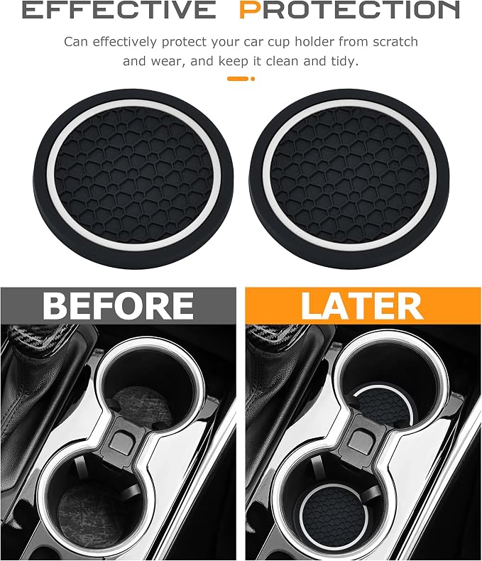 SCUARI 4PCS Car Coasters, Car Cup Coasters, 2.75 Inch No-Slip Anti Dust mats Cup Holder Insert Coaster, Fits Vehicles (Black&White)