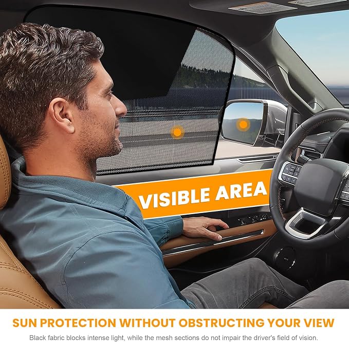 2 PCS Car Window Shades, Magnetic Half Blackout Auto Front Side Window Covers UV Protection, Breathable Double Layer Sun Shield Blocker for Driver Passenger, Car Accessories (Horizontal)