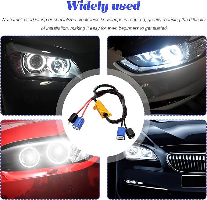 BESULEN 2PCS H1 Car LED Resistor Kit, 50W 6Ohm Vehicle Headlight Anti Flicker Error Decoder, Auto Fog Turn Signal Bulb Load Resistor Relay Harness Adaptor, Universal Auto Accessories