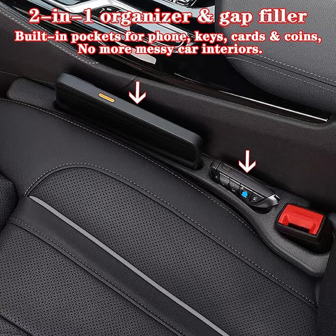 Car Seat Gap Filler Organizer of 2, 2 in 1 Car Gap Filler(Red) | Universal Gap Filler with Storage Pockets, No Drop Seat Guard for Phones Keys Cards,Car Accessories for Most Cars Trucks SUVs