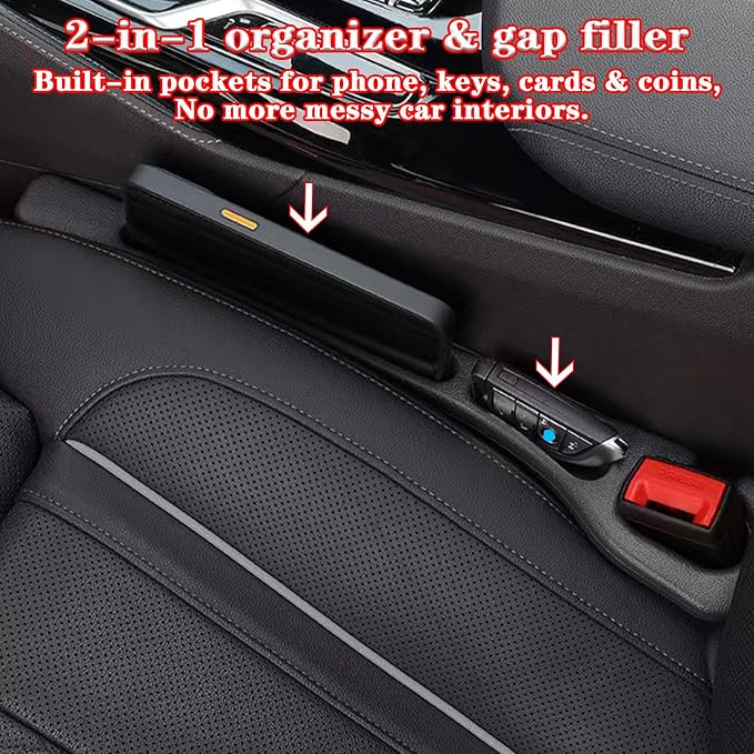 Car Seat Gap Filler Organizer of 2, 2 in 1 Car Gap Filler(Beige) | Universal Gap Filler with Storage Pockets, No Drop Seat Guard for Phones Keys Cards,Car Accessories for Most Cars Trucks SUVs