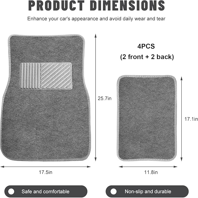 Sun Walker 4 PCS Car Floor Mats, Waterproof Anti-Slip Front & Rear Car Carpets with Driver Heel Pad, All Weather Floor Protective Pads Universal for SUVs Trucks Sedans Vans (Gray)
