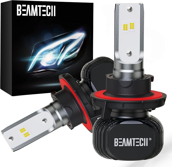 BEAMTECH Fog | Fanless H13/9008 Bulbs, 300% Brighter 6500K White Light, Adjustable Base, Pack of 2