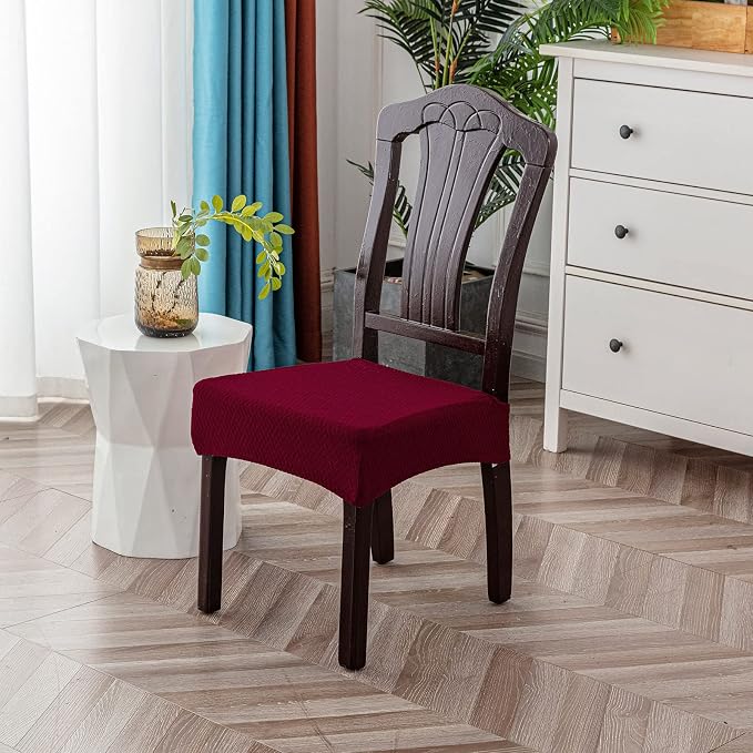 Genina Waterproof Seat Covers for Dining Room Chair Covers Waterproof Dining Chair Covers (6 PCS-Rear-gapped, Wine Red)