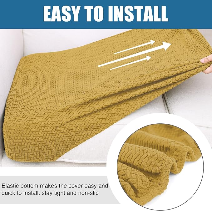 Smiry Waterproof Couch Cushion Covers, Stretch Jacquard Thick Sofa Cushion Covers, Washable Seat Slipcover Elastic Furniture Protector for Pets, Kid (2PC, Ginder Yellow)
