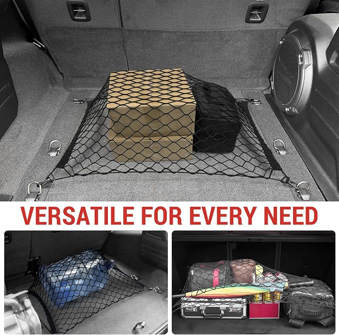 Cargo Net Fit for 2018-2025 Jeep Wrangler JL JLU 4XE Rear Trunk Net with Hooks Trunk Bed Netting Cover Organizer for 2024 Wrangler 4 Door Accessories(Wrangler Cargo Floor Net)