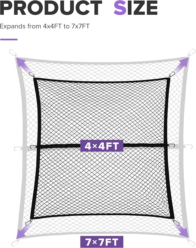 Truck Bed Organizer,Car Accessories Foldable Ultra Strong Truck Bed Storage Cargo Net with 6 Pcs Carabiner Clips,Automotive Cargo Nets,Compatible with Most Large Trucks,Crossovers,SUVs