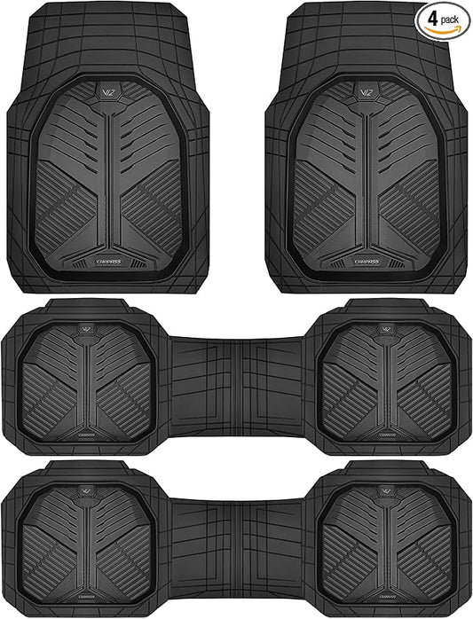 CAR PASS Heavy Duty Rubber Car Mats, Deep-Dish All Weather 3 Row Car Floor Mats for 7 Seater 8 Seats 2nd & 3rd Row, Waterproof Anti-Slip Universal Trim-to-Fit for SUV, MPV, 7 Passengers Vehicle