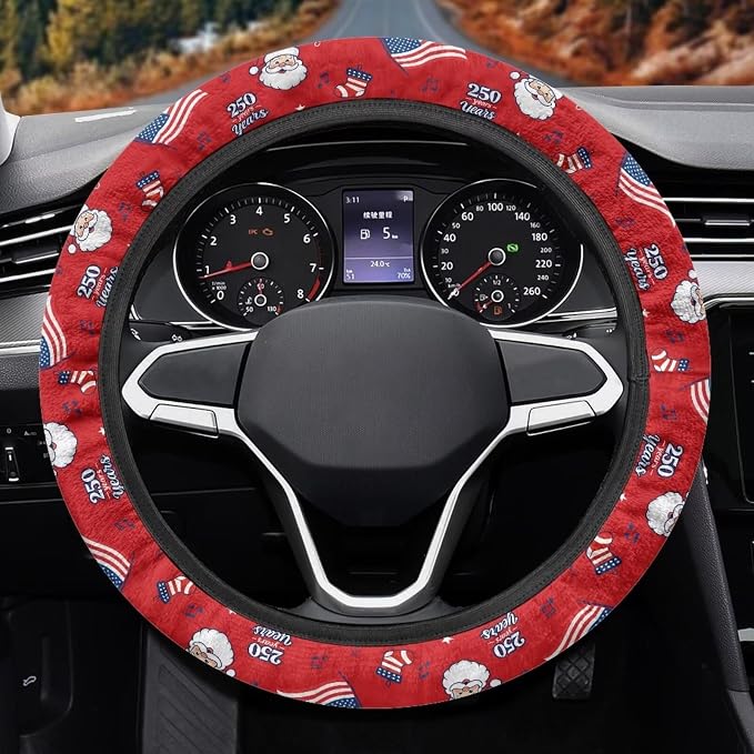AFPANQZ Car Steering Wheel Covers 14-15" inch for Most Car Sedans SUVs | Santa Claus American 250th Print, Women Men Car Interior Accessories Universal Fit Auto, Suvs, Truck