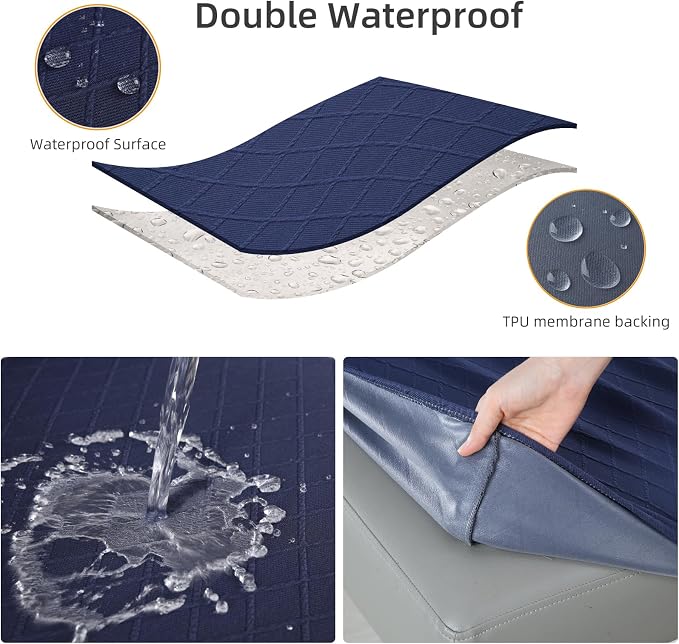 Fuloon Waterproof Dining Bench Cover, Removable Slipcover Washable Seat Protector for Living Room, Bedroom, Kitchen (Navy Blue)