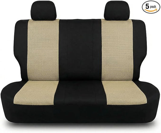 FH Group Automotive Rear Car Seat Covers for SUV, Trucks, Sedan and More - Universal Fit Rear Solid Bench Design Interior Accessories - 3D Mesh Fabric Center Panel - Beige
