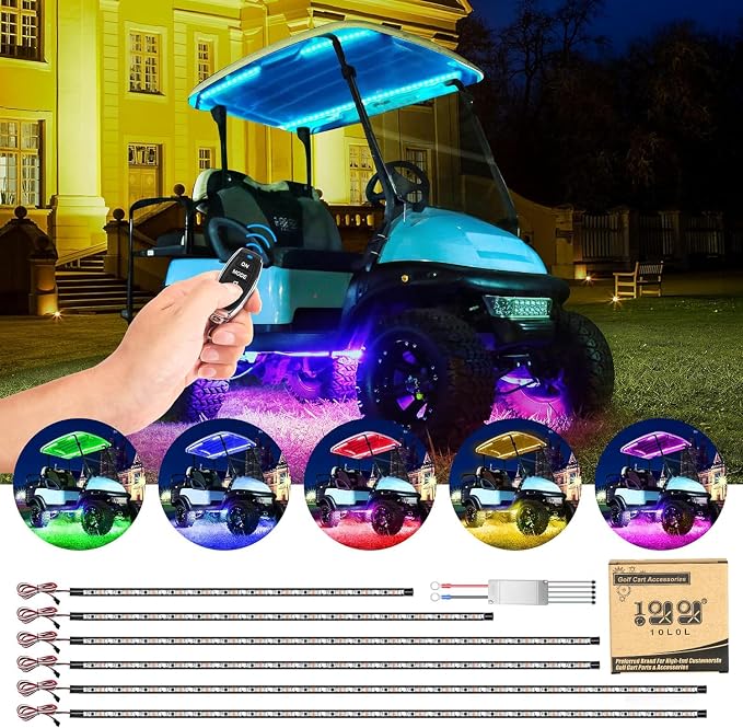 10L0L Golf Cart Underglow Light Kit with Canopy Lights, IP67 Waterproof, 24 Dream Color Modes Wireless Remote Music Sync, 12V-80V Wide Voltage Fit for Yamaha EZGO Club Car