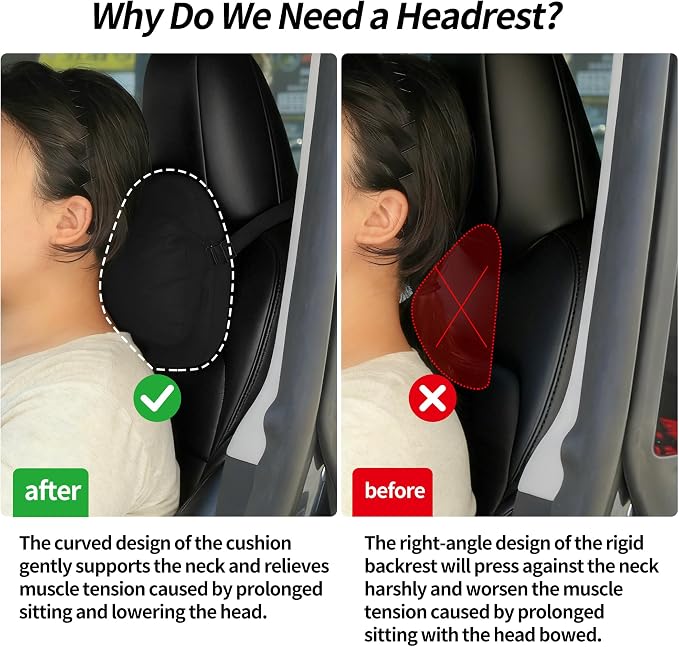 Car Headrest Pillow, Car Pillow for Driving with Adjustable Strap | Car Neck Pillow for Driving, Car Neck Support Pillow for Neck Pain Relief, Universal Fit Neck Pillow for Car Home Office
