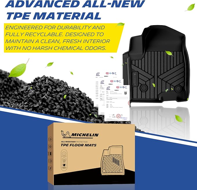 Michelin Vehicle Mats, All-Weather TPE Custom Fit Liner for 2019-2026 Silverado/Sierra 1500, 2020-2026 2500/3500, Crew Cab Bucket Seat Carpet Floor with Rear Under-Seat Storage, Premier B