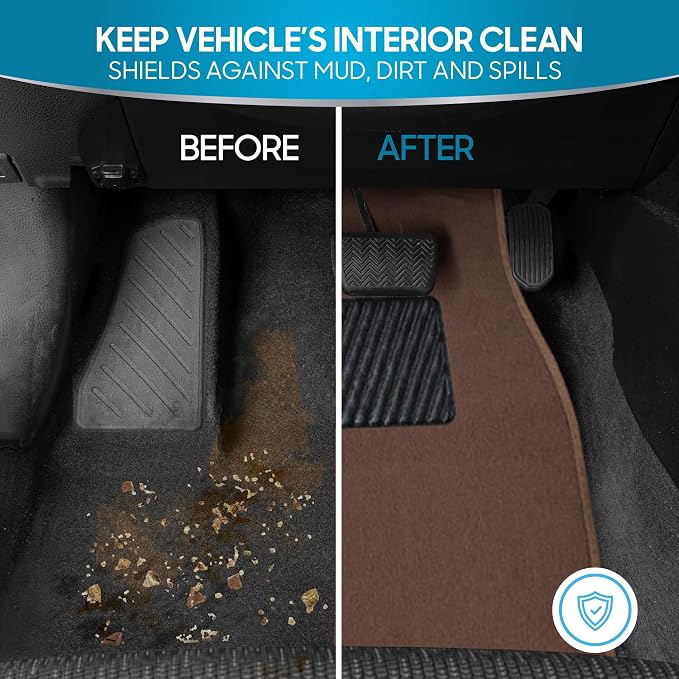 BDK MT-100-DB Classic Dark Beige Carpet Floor Mats with Vinyl Heel Pad for Car SUV Truck Van, Universal Fit Front & Rear Liner