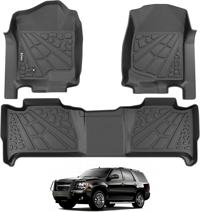 KARPAL Floor Mats for 2007-2014 Chevy Tahoe/Suburban/GMC Yukon/Yukon XL/Denali (No Hybrid Models), All-Weather TPE Custom Fit Floor Liners Car Accessories