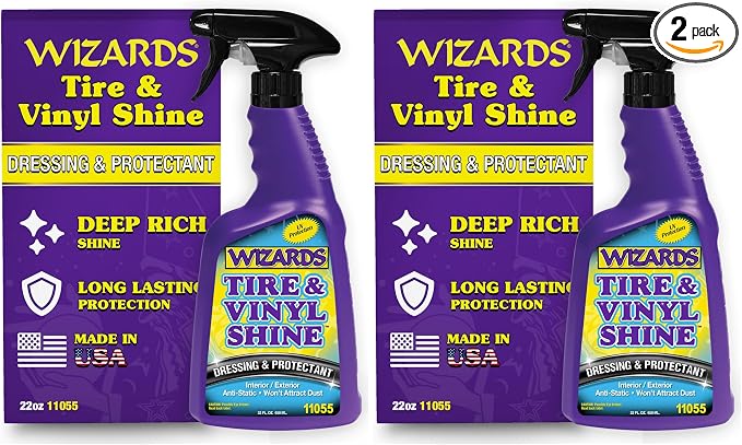 Wizards Tire and Wheel Vinyl Shine - Dressing and Protectant Spray - Professional Automotive Detailing Spray Bottle Refill - Cleans and Protects Tires, Wheels and Trim - 22 oz (Pack of 2)