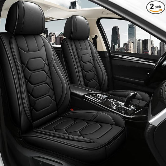 Pariitadin Leather Car Seat Covers Front Pair, Waterproof Faux Leather Seat Covers for Cars, Non-Slip Car Interior Covers Universal Fit for Most Cars Sedans Trucks SUVs, Black