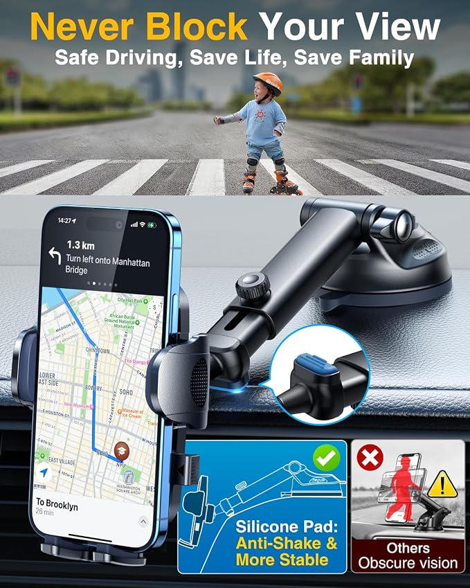 YRU True Military-Grade [360° Rotation Suction] 2026 Ultimate Car Phone Holder Mount【90+LBS Safest Strongest & Patent Certs】 Dash Windshield for iPhone 17 16 Pro Max Speakerphones, Red
